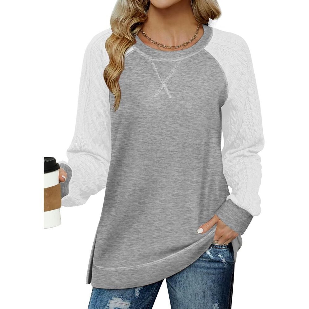 Womens Long Sleeve Cable Knit Tunic Top Lightweight Polyester Fall Casual